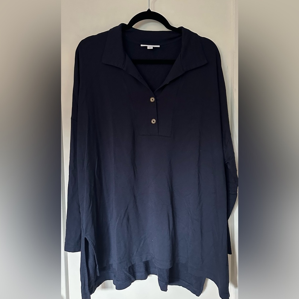 Women's Navy Button-Up Top